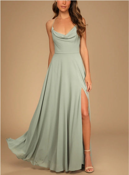 Vestido largo de fiesta halter sin espalda sexy