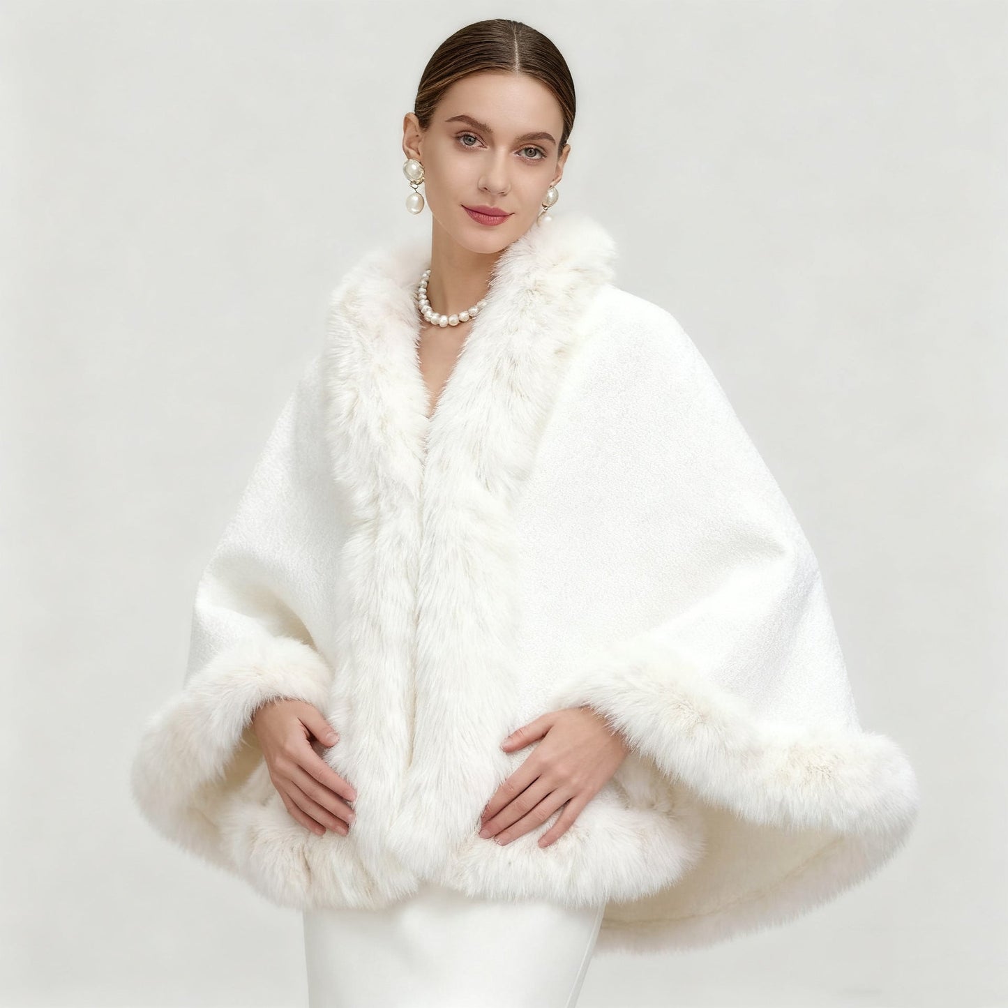 Elegant Oversized Faux Fur Paneled Cape Coat