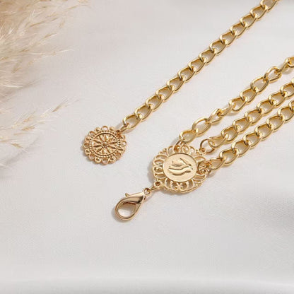 Cadena de cuerpo para la cintura de estilo étnico retro con placa redonda de girasol