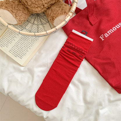 Slouchy Red Combed Cotton Mid Calf Chic Socks