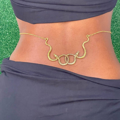 Cadena Corporal de Doble Serpiente Dorada de Aleación Sexy para la Cintura