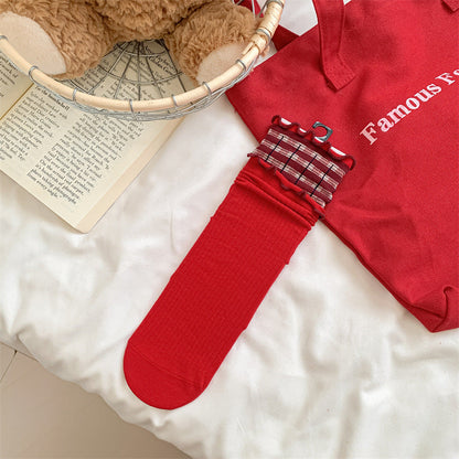 Slouchy Red Combed Cotton Mid Calf Chic Socks