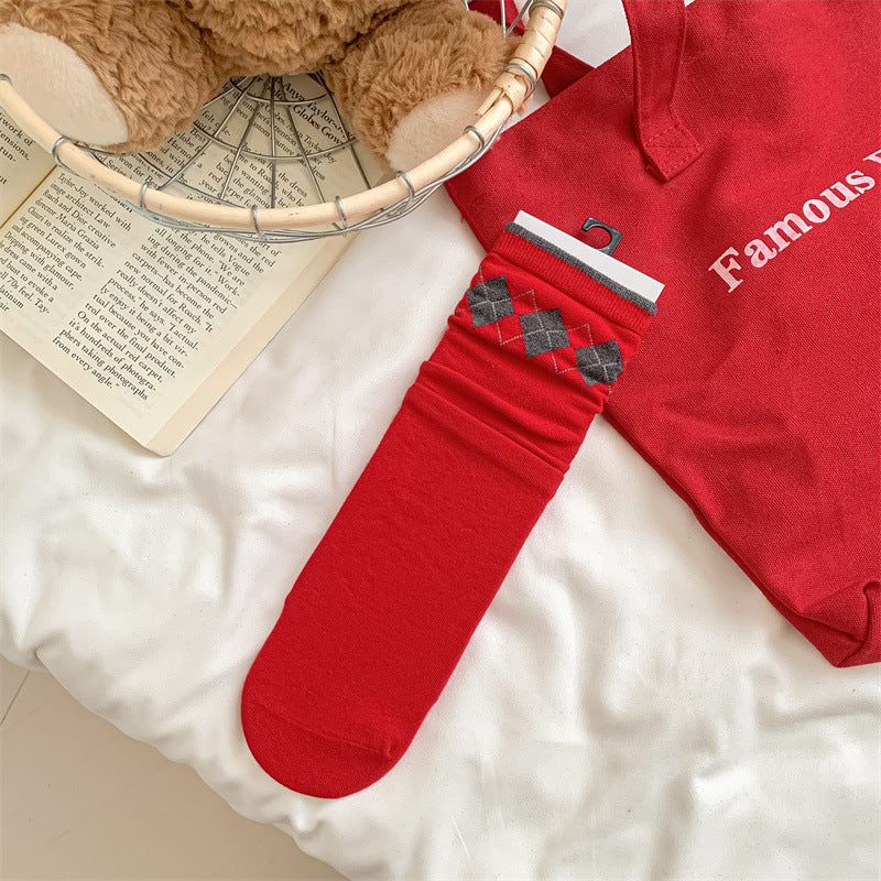Slouchy Red Combed Cotton Mid Calf Chic Socks