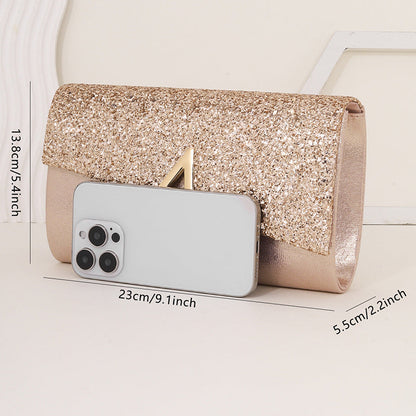 Minimalist Sparkly Asymmetrical Clutch Crossbody Bag