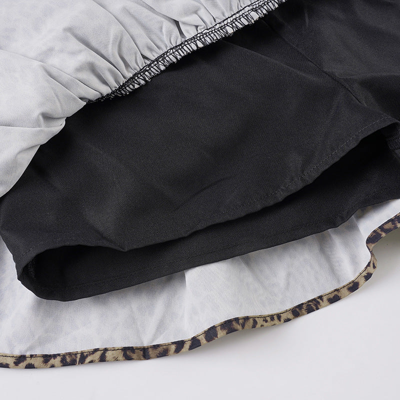 Minifalda con lazo, volantes y estampado de leopardo