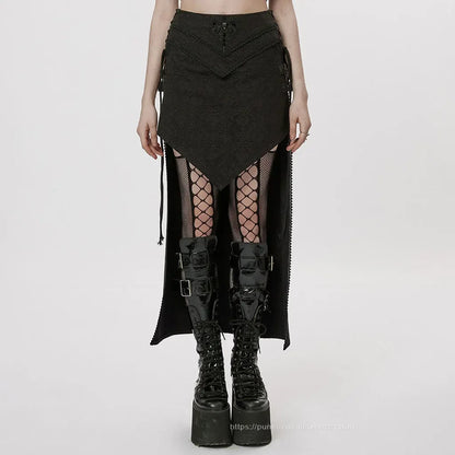 Women's Gothic Style A-shaped Design Jacquard Dark Asymmetrical Personality  Long Skirt