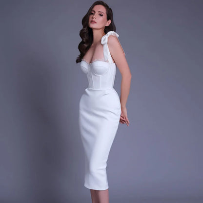 DressBetty - 2024 New Pink White  Sleeveless Bodycon Midi Dress