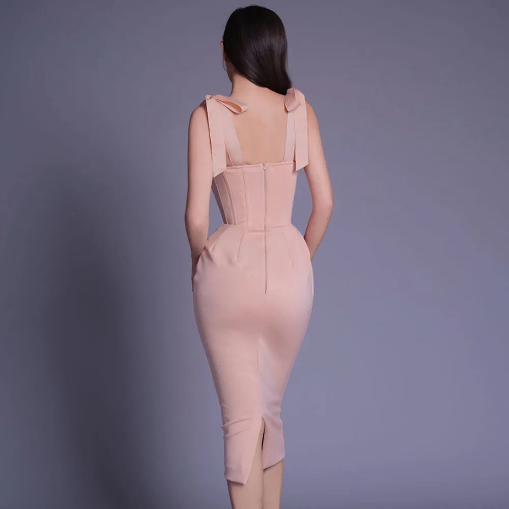 DressBetty - 2024 New Pink White  Sleeveless Bodycon Midi Dress