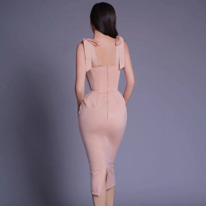 DressBetty - 2024 New Pink White  Sleeveless Bodycon Midi Dress