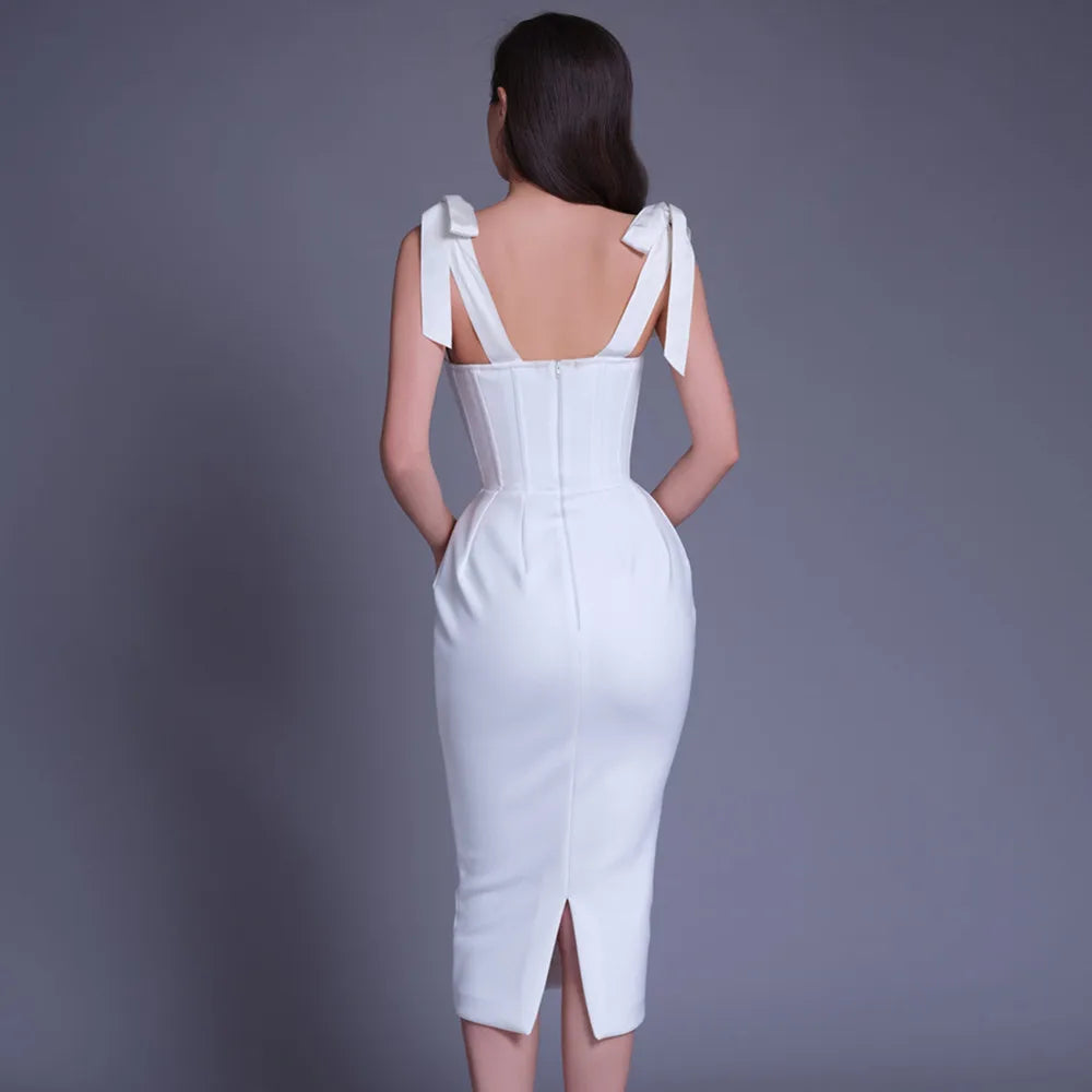 DressBetty - 2024 New Pink White  Sleeveless Bodycon Midi Dress