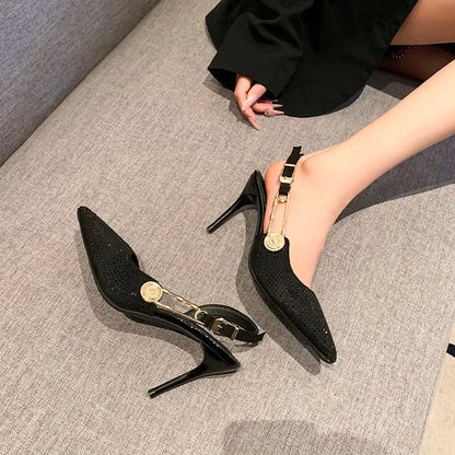Pointed Rhinestone Party Dress Fashion Designer Luxury  Gladiator Low Heel Pumps