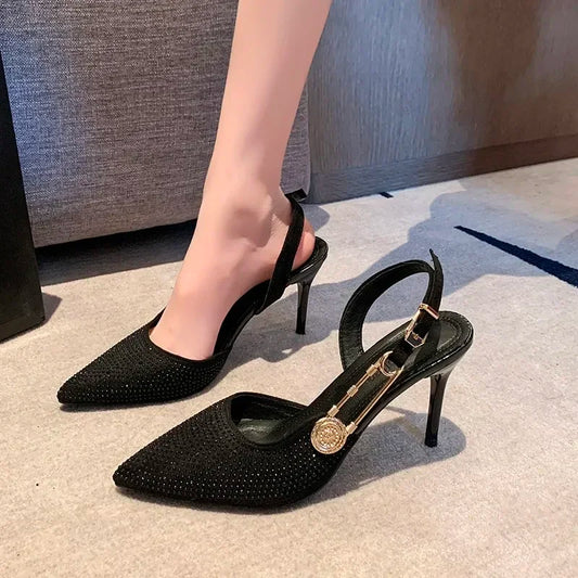 Pointed Rhinestone Party Dress Fashion Designer Luxury  Gladiator Low Heel Pumps