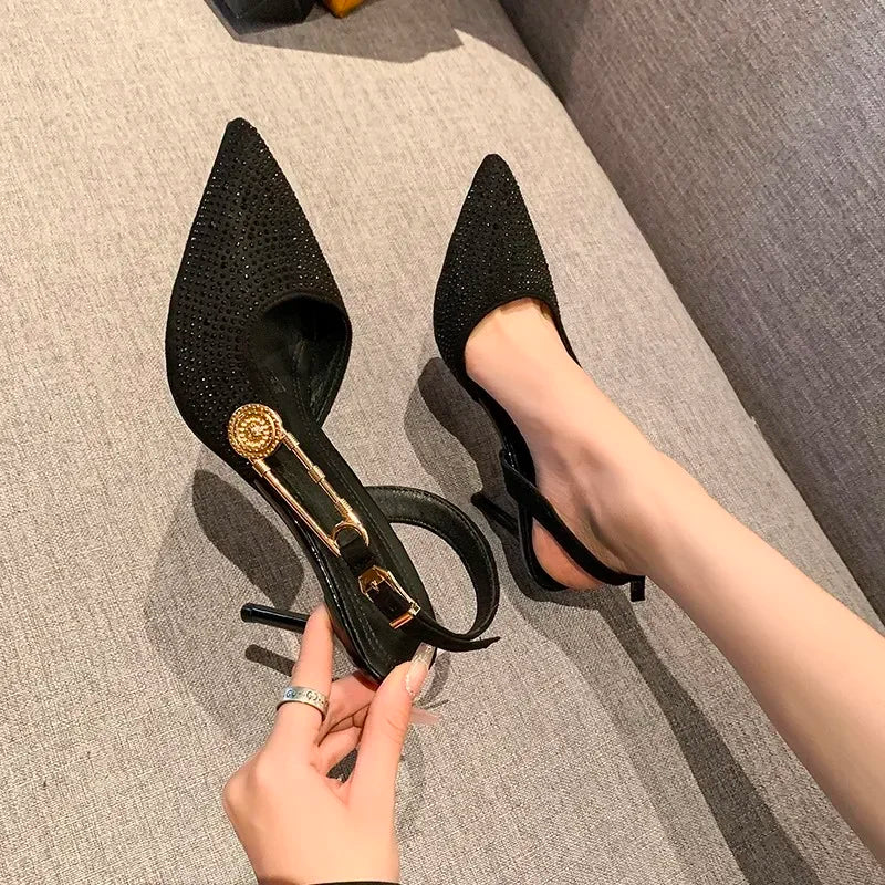 Pointed Rhinestone Party Dress Fashion Designer Luxury  Gladiator Low Heel Pumps
