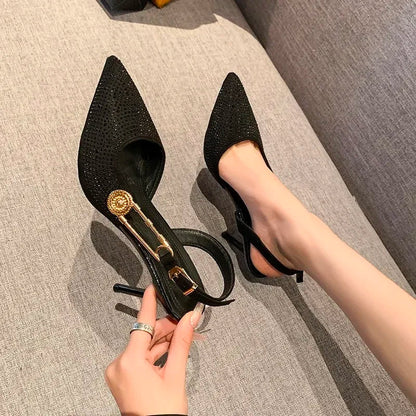 Pointed Rhinestone Party Dress Fashion Designer Luxury  Gladiator Low Heel Pumps