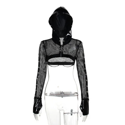 Hooded  Dark Grunge Punk Zip Up Gothic Faux Cardigan