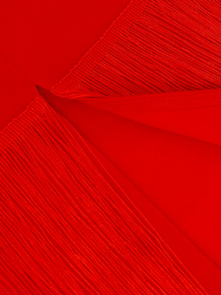 DressBetty - Red Tassel Dresses  V-Neck Fringe Cocktail Event Party Outfits