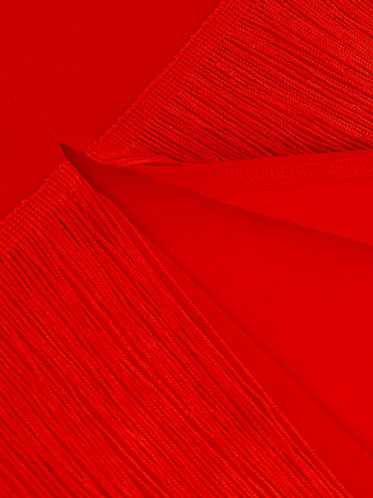DressBetty - Red Tassel Dresses  V-Neck Fringe Cocktail Event Party Outfits