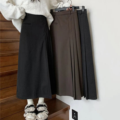 DressBetty - Vintage Pleated College Style High Waist A-Line Skirt