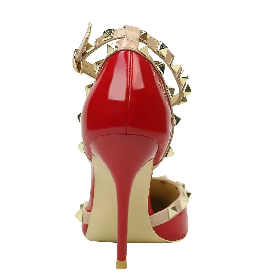 Rivet Pointed Toe Designer Hollow Red Fine High Heel  High Heel
