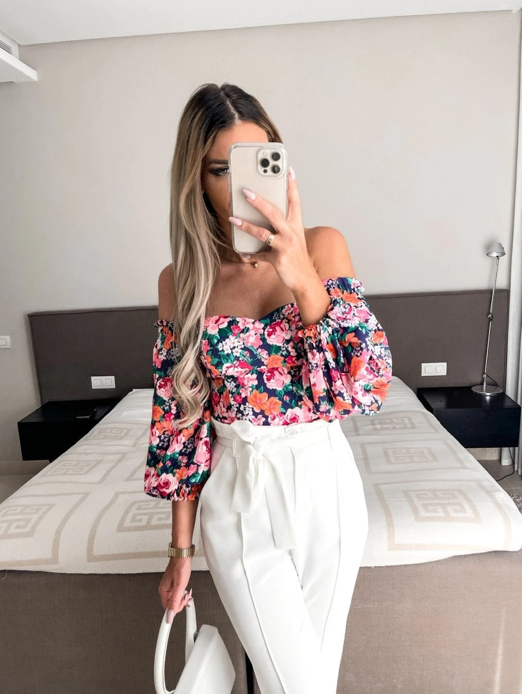 DressBetty - Women  Top Summer Off Shoulder Floral Blouses Holiday Slash Neck Tops