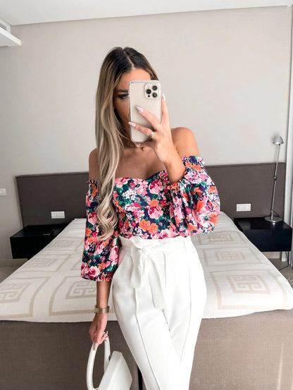 DressBetty - Women  Top Summer Off Shoulder Floral Blouses Holiday Slash Neck Tops