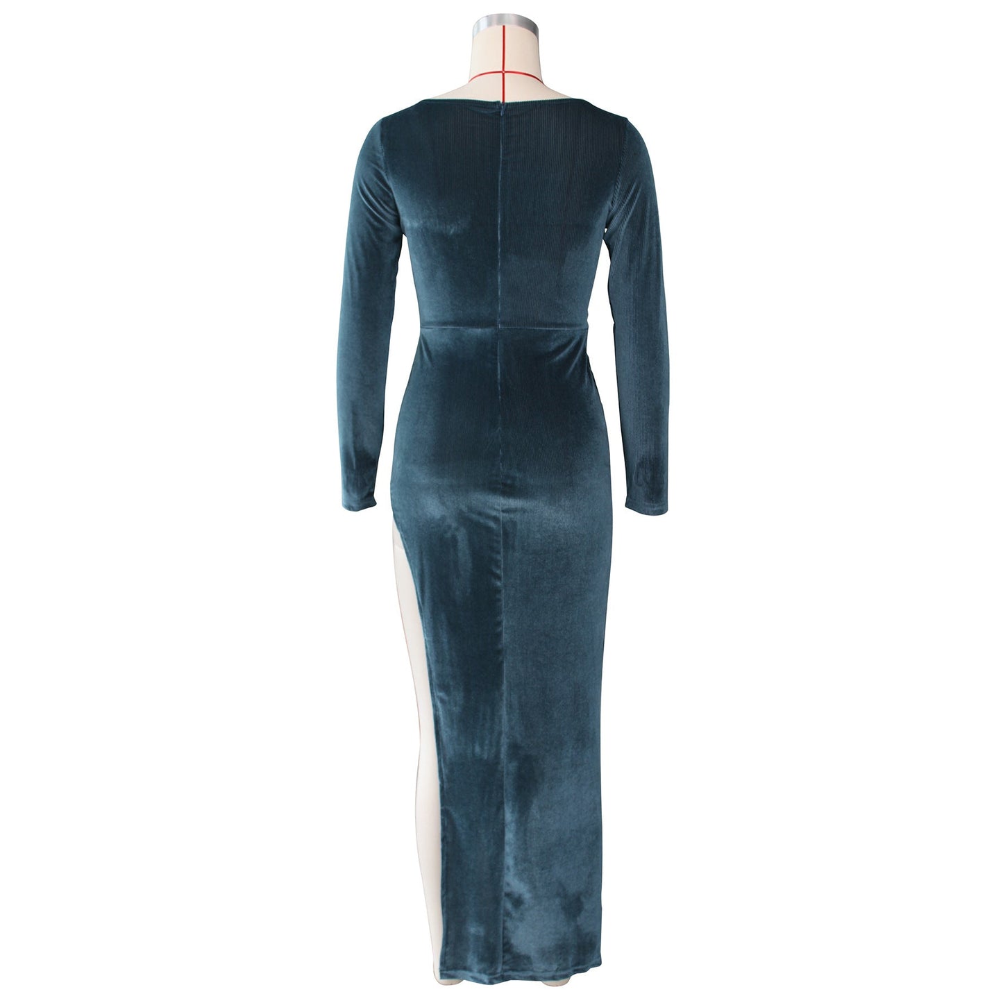 DressBetty - Elegant Velvet High Waist Slit Maxi Dress  Long Sleeve Evening Party Dress