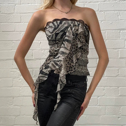 Leopard Ruffles Patchwork Strapless