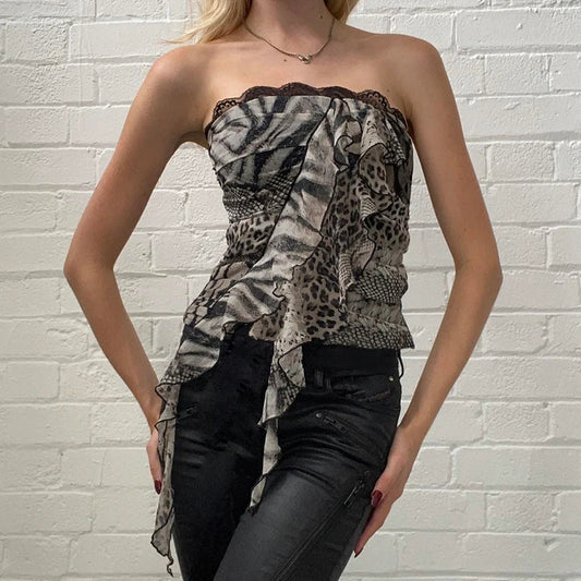Leopard Ruffles Patchwork Strapless