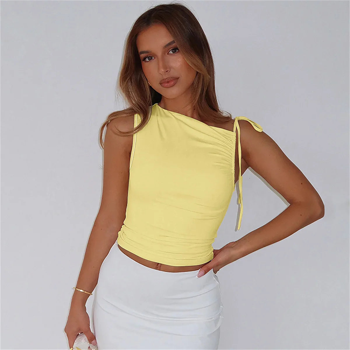Ruched Lace Up Bodycon Crop Top