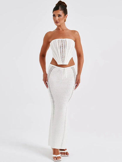 Strapless Lace Bandage Maxi Knit Set