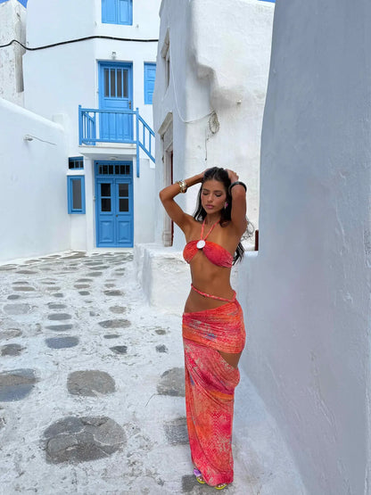 Braiding Prints Cover Up Tube Top  Three Piece Swim Sets