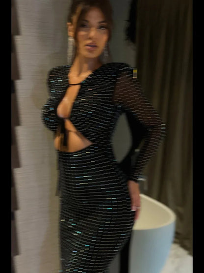Sequin Sparkle  Backless Midi Dress