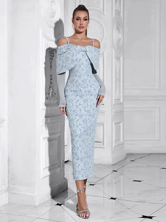 Off-Shoulder Mesh Floral Slim Long Lace Dress