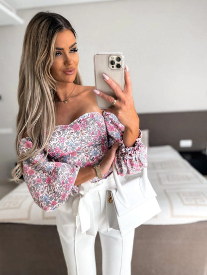 DressBetty - Women  Top Summer Off Shoulder Floral Blouses Holiday Slash Neck Tops