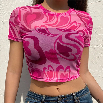 Mesh Short Sleeve Sheer Top