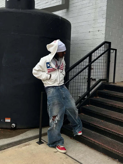 Minimalist Flag Patchwork Hoodie