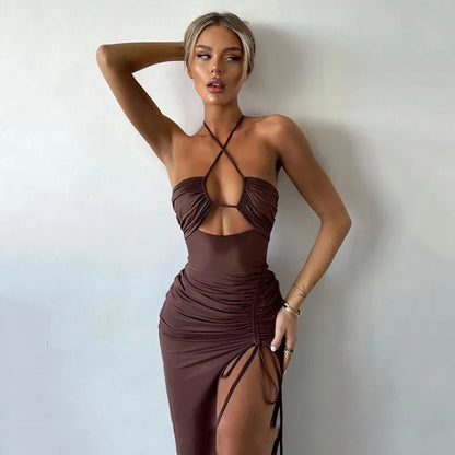 Sleeveless  Backless Slim Midi Dress