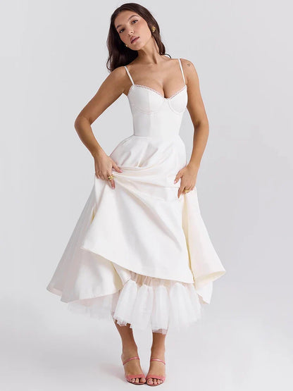 A-line Backless Spaghetti Strap Midi Dress