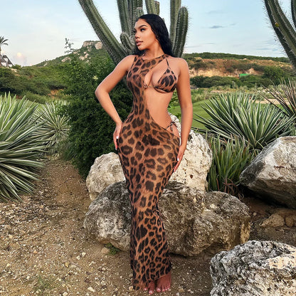 Cutout Leopard Bodycon  Three Piece Swim Sets
