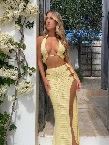 Solid Knitted Bikini Cover Summer Slip Dress