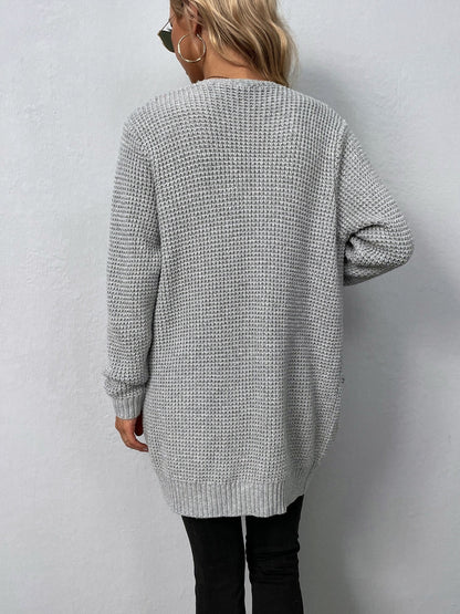 DressBetty - Solid Color Pockets Long Cardigan