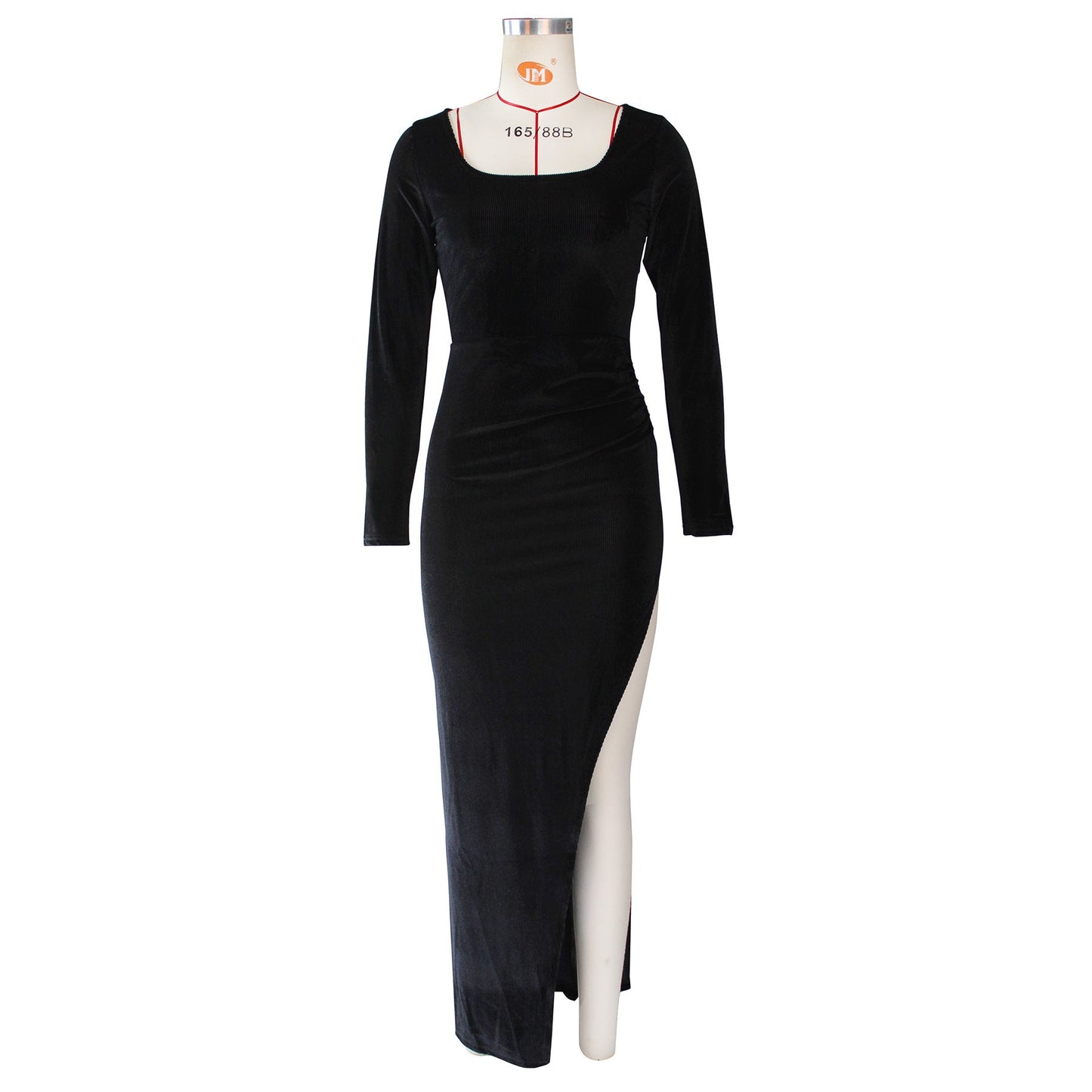 DressBetty - Elegant Velvet High Waist Slit Maxi Dress  Long Sleeve Evening Party Dress