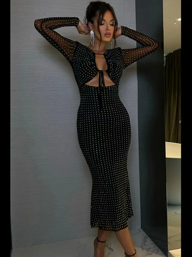Sequin Sparkle  Backless Midi Dress