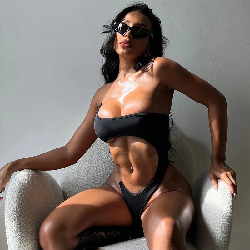 Cut-Out Black  One Piece Swimwear