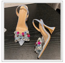 Design Pointed Toe Wedges Highs Women Silver Red Shoes  Wedding Banquet Shoes Low Heel Pumps
