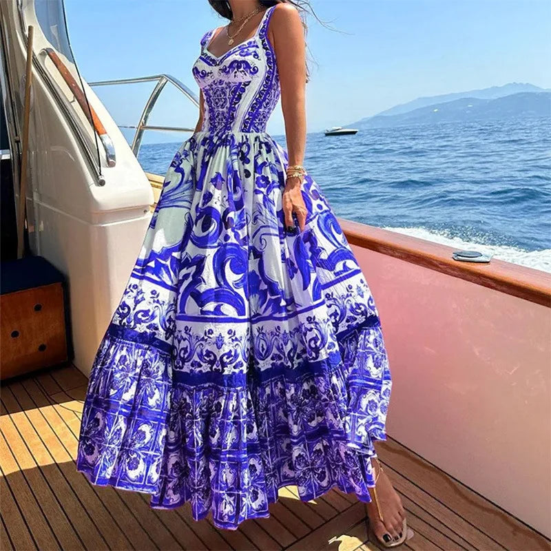 Strap Light Luxury Print Floral Dress