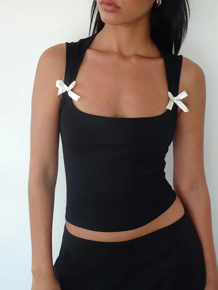 Y2K Bow Tie-Up Tank Top Crop Top