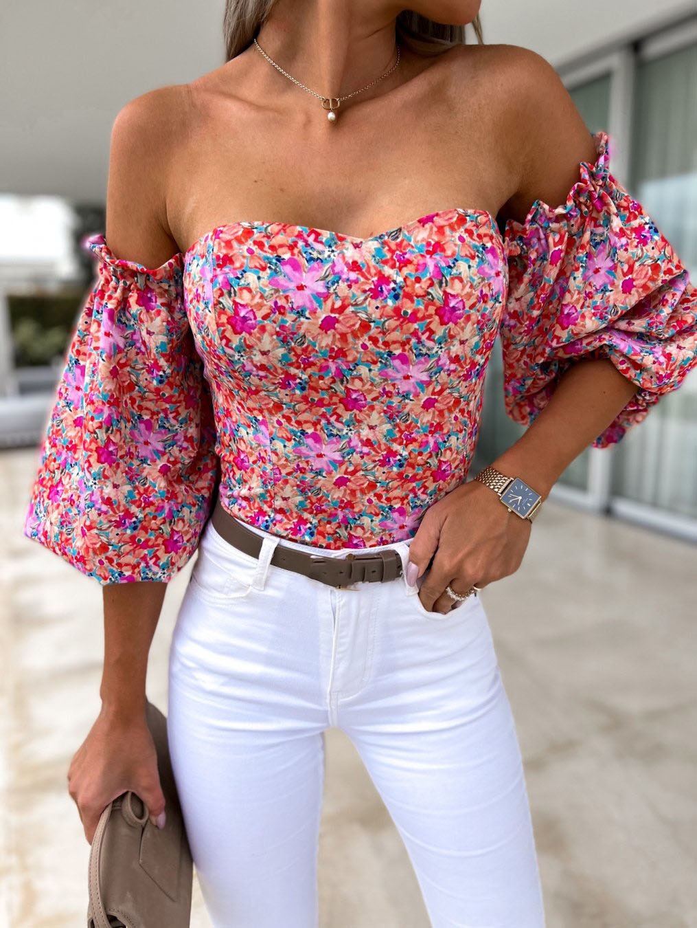 DressBetty - Women  Top Summer Off Shoulder Floral Blouses Holiday Slash Neck Tops