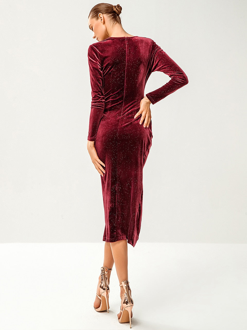 DressBetty - Velvet Dresses Long-Sleeved  Sequin Party Club Outfit Wrap Dress
