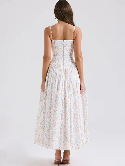 Print Wrap A-line Strap Maxi Long Summer Dress
